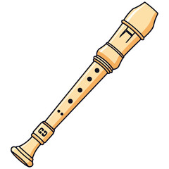 Wooden Recorder Flute Flat Cartoon Vector Illustration
