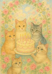 Fototapeta premium Whimsical cats celebrate joy.
