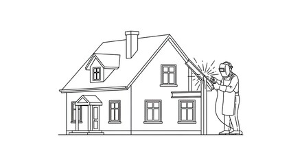 Fototapeta premium Welder working on house exterior silhouette vector illustration