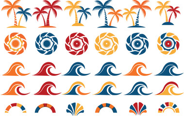 Fototapeta premium A colorful collection of tropical vector icons and illustrations