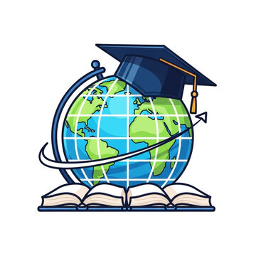 Graduation Cap on Globe with Books.