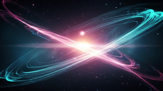 Abstract light trails forming an x shape on dark background