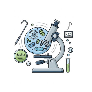 Microscope Examining Bacteria and Microorganisms.