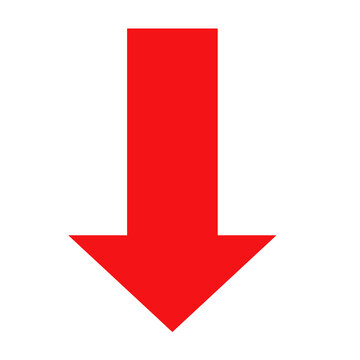 赤い下向きの太めライン矢印アイコン（背景透過）