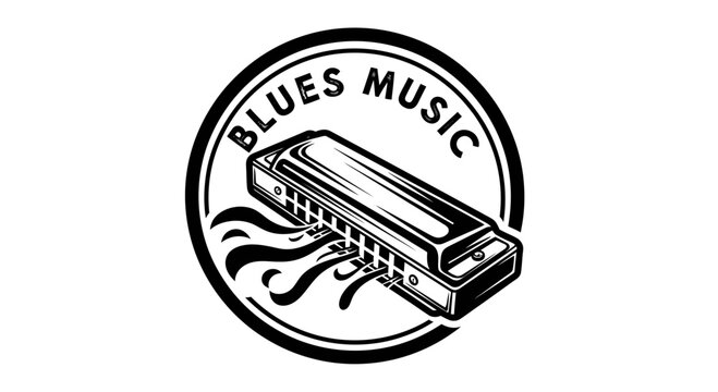 Blues music harmonica instrument logo design.