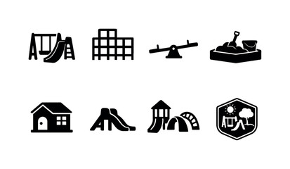 Children park outline collection. Filled icon set of Children park outline collection: swing and slide combo,