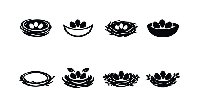 Minimalist Bird Nest Icons. One stroke nest collection. Filled icon set of One stroke nest collection: