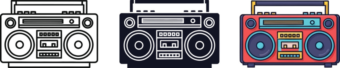 A set of three different colored boombox vector illustrations © DesignVirtuoso