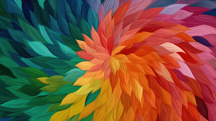 Obraz premium Chromatic Bloom: A stunning display of artistic arrangement featuring a vibrant spectrum of colors in a radial pattern, inviting viewers into a world of visual fascination.