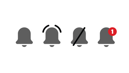 Notification bell icons in different states on a white background
