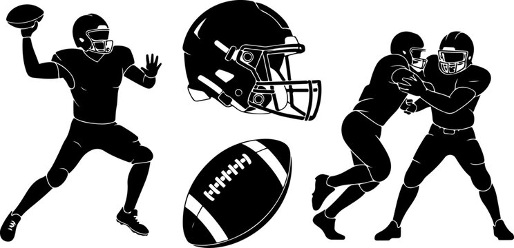 American Football Players Team Silhouette Vector Illustration