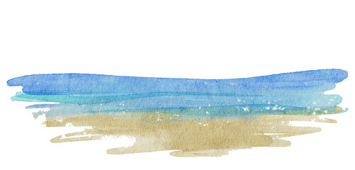 Watercolor tropical beach landscape with palm trees-300dpi- © URU