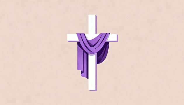 Flat Design Illustration of Cross with Purple Drape for Lent and Holy Week