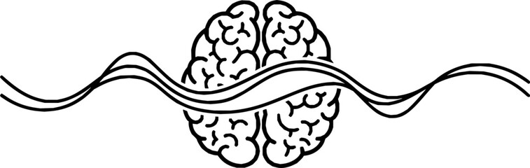 Obraz premium Minimalist black line drawing forming a human brain shape with a continuous wavy line connecting it