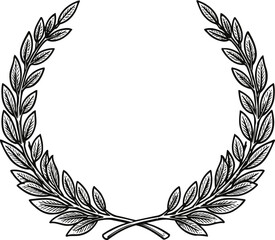 Obraz premium Classic laurel wreath illustration with detailed leaves in black and white elegant design