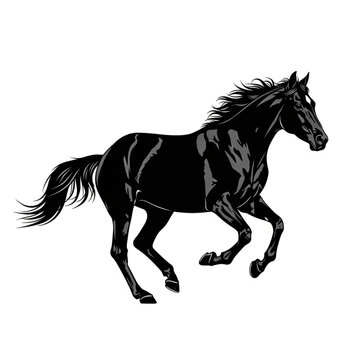 Black Horse Running Silhouette Illustration.