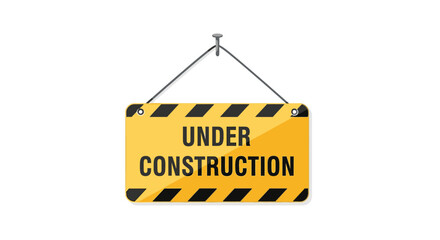 Yellow Under Construction Hanging Sign Isolated on White Background © Basecamp