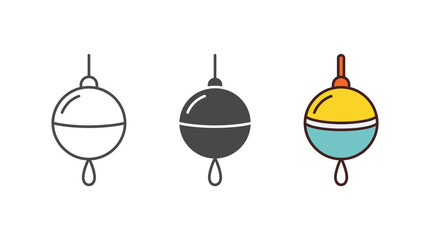 Fishing Bobber Vector Icon Set Line Art Silhouette Color Isolated © Lucy Abstracts