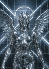 Fototapeta premium Futuristic metallic angelic figure