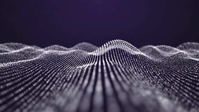 Abstract flowing digital wave pattern composed of small glowing particles