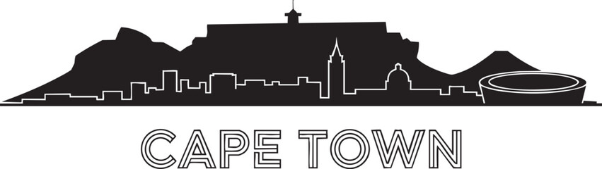 Cape town skyline silhouette vector including table mountain and stadium on transparent bg © pyenga