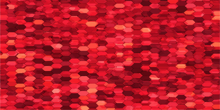 A seamless vector illustration of an abstract red heart pattern featuring a geometric mosaic design with pixelated square tiles for a colorful digital wallpaper backdrop