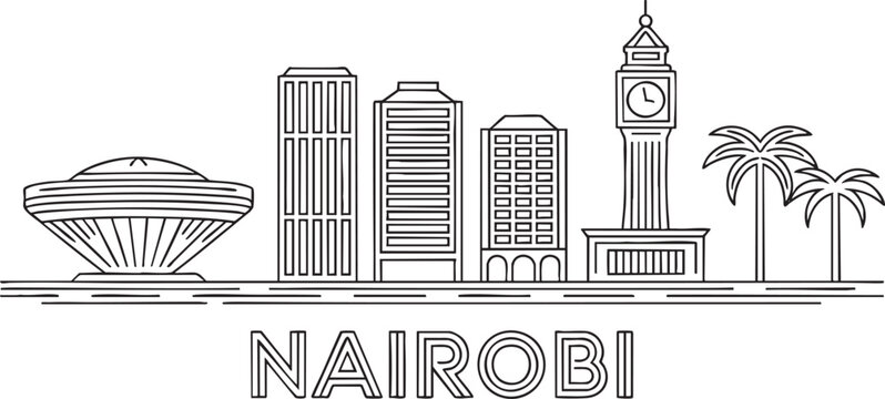 Nairobi skyline outline vector illustration showing kicc and parliament on transparent bg
