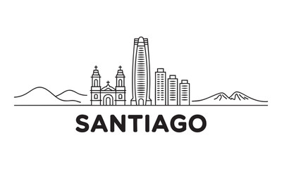 Naklejka premium Santiago skyline line art illustration with gran torre santiago and mountain range view