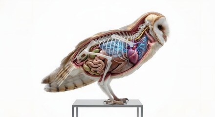 Detailed 3D Anatomical Cross-Section of a Barn Owl Showing Internal Organs Isolated on White