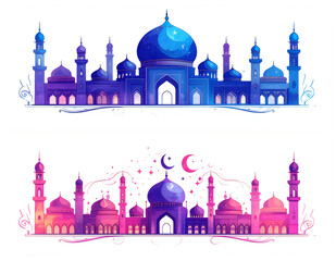 Fototapeta premium Islamic mosque illustration vector art colorful fantasy architecture design