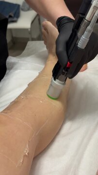POV laser hair removal process for legs in clinic with close-up views and clear steps shown