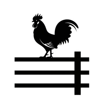 Rooster Standing on Fence Silhouette.