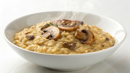 Creamy Mushroom Risotto Served in a White Bowl