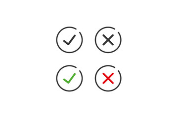 Minimal check mark and cross icons set validation symbols