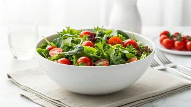 Fresh Green Salad With Cherry Tomatoes in Bowl