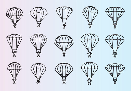 Collection of parachuting and skydiving icons isolated illustration