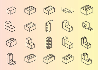 Fototapeta premium Creative isometric lego blocks set in various shapes and configurations