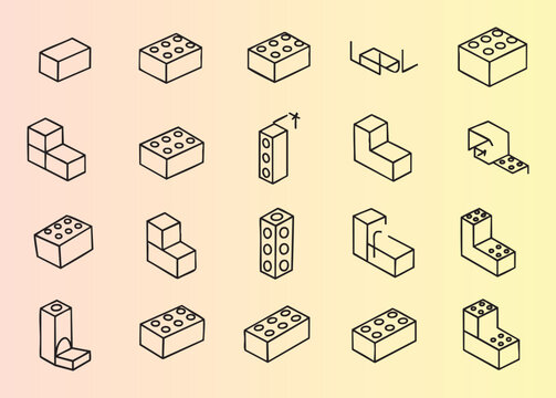 Creative isometric lego blocks set in various shapes and configurations