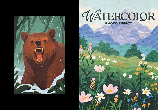 Watercolor Painting Poster Effect Mockup