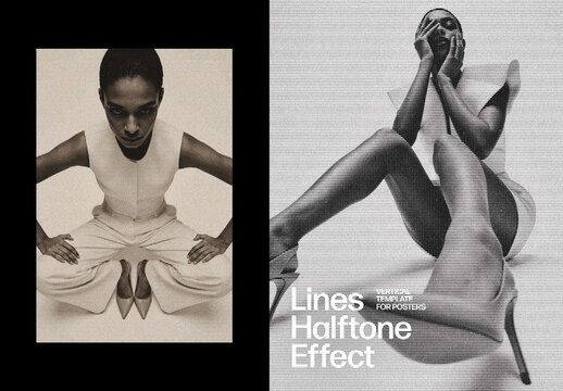 Lines Halftone Poster Photo Effect Mockup