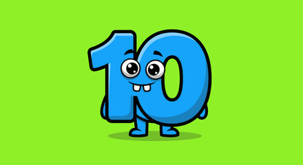 Cute Blue Number 10 Character With Funny Face