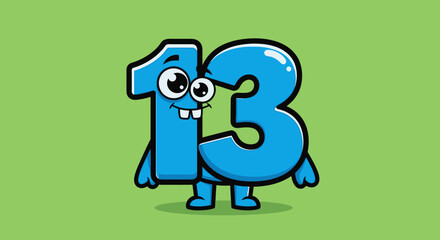 Cute Cartoon Number 13 Character