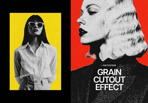 Grain Cutout Poster Photo Effect Mockup