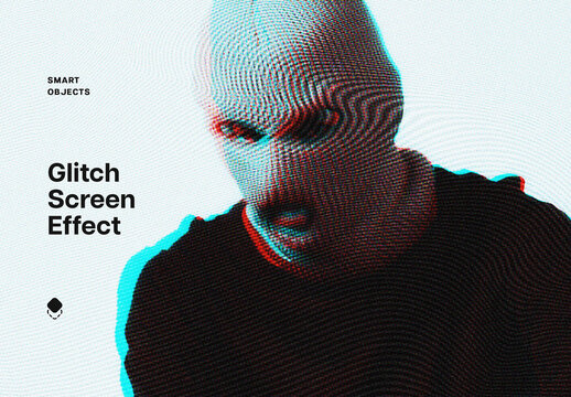 Glitch Screen Photo Effect Mockup