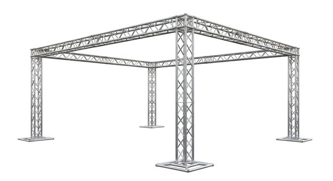 Silver aluminum event truss structure, isolated on transparent background, for concerts.