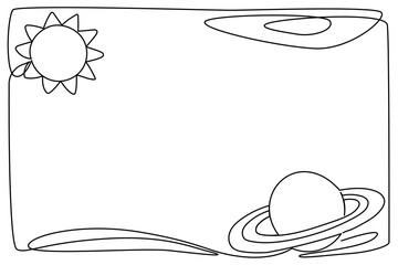 Line Art Abstract Planet Character. Funny Cute Child Room Artwork Symbol. Childish Outline Decorative Element. Birthday Greeting Card Simple Design. Astronomy School Lesson Icon © Silkyinky