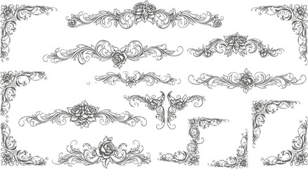 Obraz premium Set of vintage ornate floral borders and frames with intricate designs