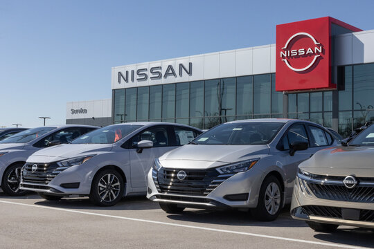 Nissan Sentra Four-Door Compact Sedan display at a dealership. Nissan offers the Sentra in S, SV, SR and SL models. MY:2026