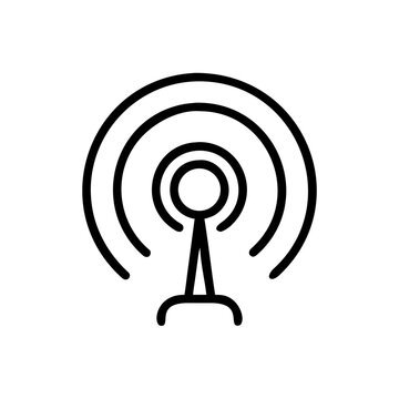 Wireless signal icon featuring concentric circles and antenna isolated on white background, Vector