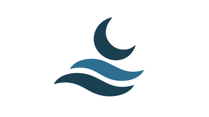 Obraz premium A stylized logo with a crescent moon above three wavy lines, all in shades of blue